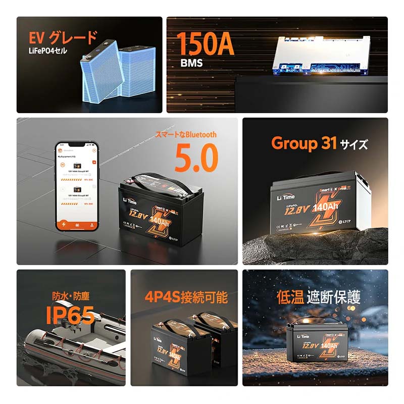 バッテリー LiTime 12V 140Ah Bluetooth付きリチウムディープサイクルバッテリー L12V140-150-GROUP31-BT-4-A100 電池 リタイム Li Time 代引不可 uscire-10077737 プラスワイズ ホームセンター店 サンプル画像2
