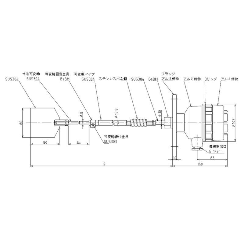 パドル式レベルスイッチ シャフト伸縮タイプ PRL-100ED 電源選択 1500mm〜2500mm パドル レベルスイッチ 粉 粒 穀物 米 麦 豆 飼料 養鶏 サイロ 東和制電工業 D 2