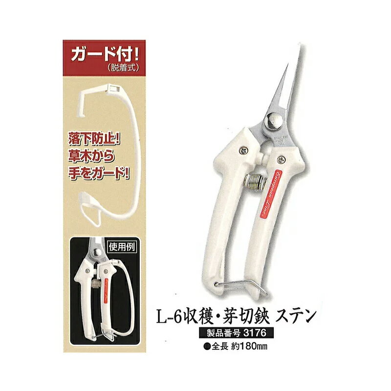 ハサミ L-6 収穫・芽切鋏 ステン ヨーロピアンライン ガード付 剪定鋏 全長 約180mm 三条 三条市 剪定 はさみ 越乃興三 ツボタ カSD 送料無料 メール便