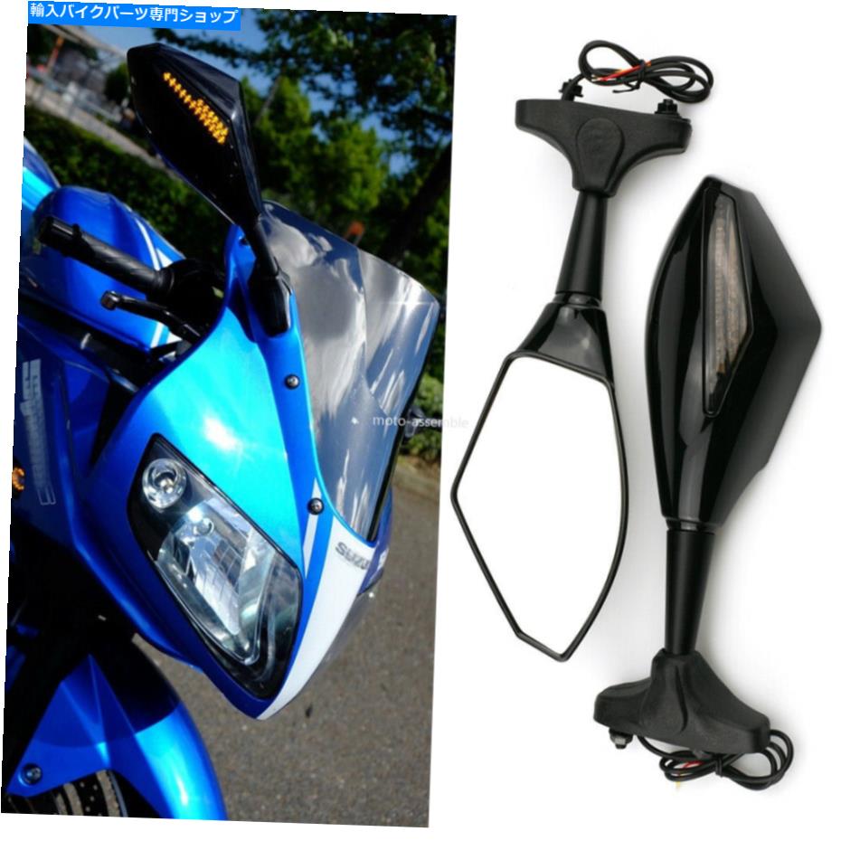 Mirror 矢のオートバイの鏡は鈴木GSXR 600 750のためのターン信号を導きました Black Motorcycle Mirrors with Arrow LED Turn Signals For Suzuki GSXR 600 750