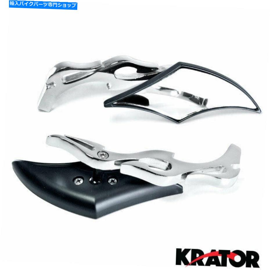 Mirror オートバイクルーザーチョッパーストリートバイクのための黒いクロムフレームブレードサイドミラー Black Chrome Flame Blade Side Mirrors for Motorcycle Cruiser Chopper Street Bike