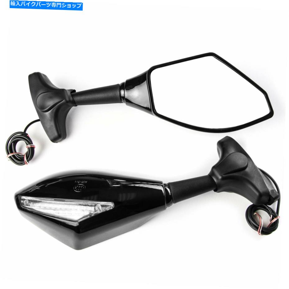 Mirror 2倍ユニバーサルブラック統合オートバイミラーW / LEDターン信号の点滅 2x Universal Black Integrated Motorcycle Mirrors w/ LED Turn Signals Blinkers