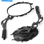 Mirror 勝利のクロスロードのための炎の後部ビューミラーブラックペアW /アダプタージャックポット Flame Rear View Mirrors Black Pair w/Adapters For Victory Cross Roads Jackpot