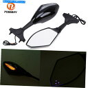 Mirror ペアリアビューミラーガラスアンバーLEDハウジングプラスチックユニバーサルフィットバイク Pair Rear View Mirror Glass Amber LED Housing Plastic Universal Fit Motorbike