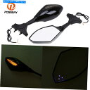 Mirror リアビューミラーガラスハウジング光沢のある黒いLEDオレンジ色のユニバーサルフィットオートバイ Rear View Mirror Glass Housing Glossy Black LED Amber Universal Fit Motorcycle