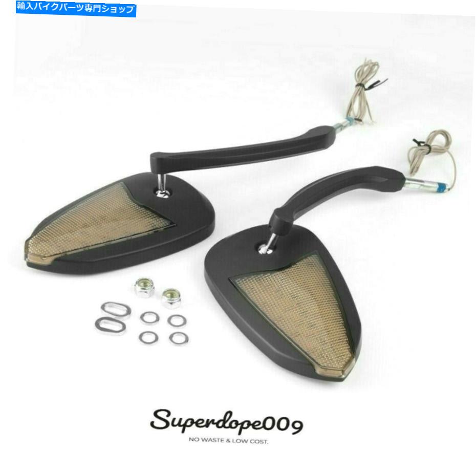 Mirror ハーレーチョッパークルーザーのための楕円形の黒いアルミニウムミラーの内蔵LEDタ??ーン信号 Oval black aluminum mirrors built-in LED turn signals for Harley chopper cruiser