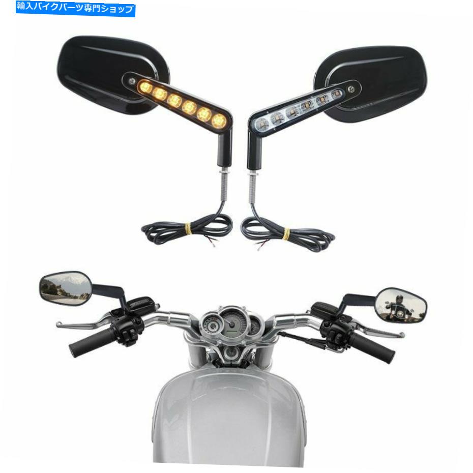 Mirror リアビューミラー筋肉LEDターンシグナルライトフィットハーレーVロッドVRSCFブラック Rear View Mirrors Muscle LED Turn Signals Light Fit For Harley V-ROD VRSCF Black