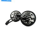 Mirror 湾曲したステムブラックと丸い頭蓋骨と炎のミラーセット Round Skull and Flame Mirror Set with Curved S...