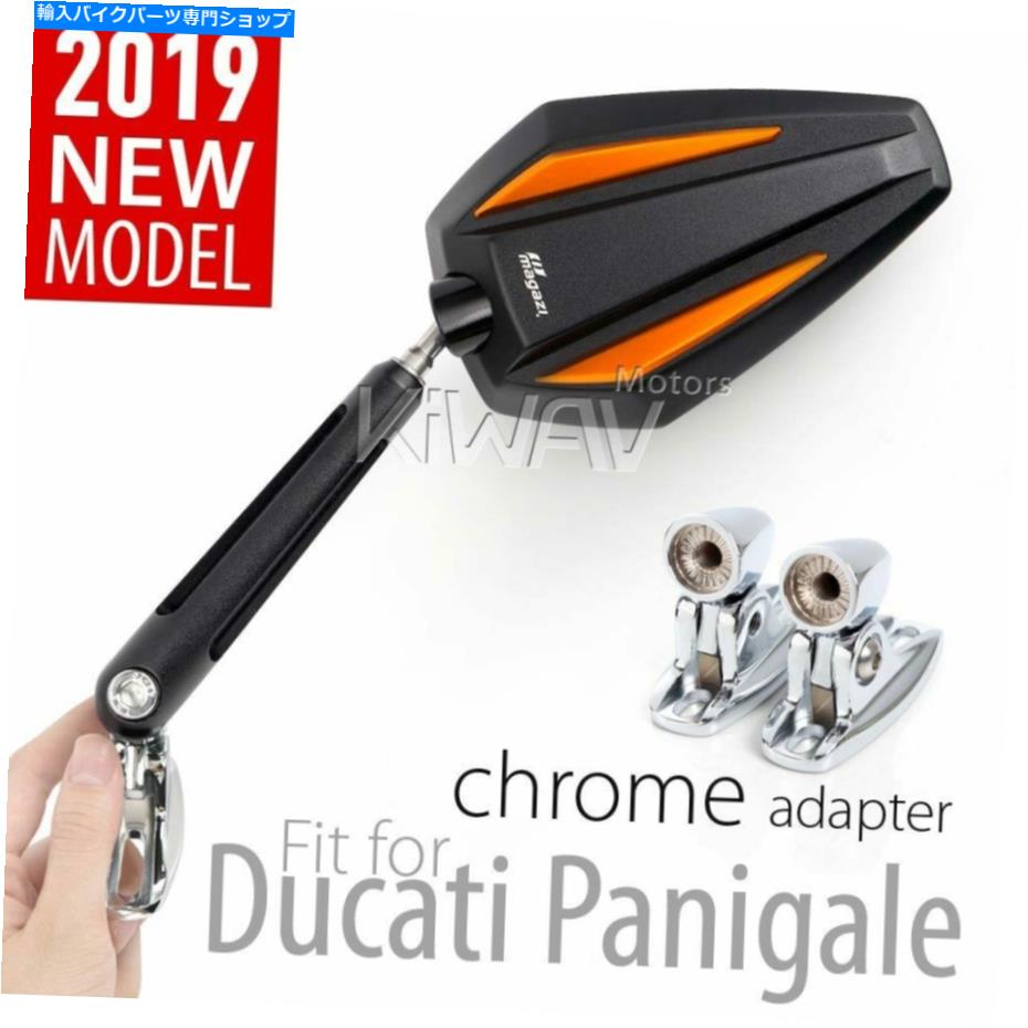 Mirror 凸面鏡ブラックオレンジ3DハウジングクロムベースはDUCATI 1199パニゲール14 'をフィット Conve..