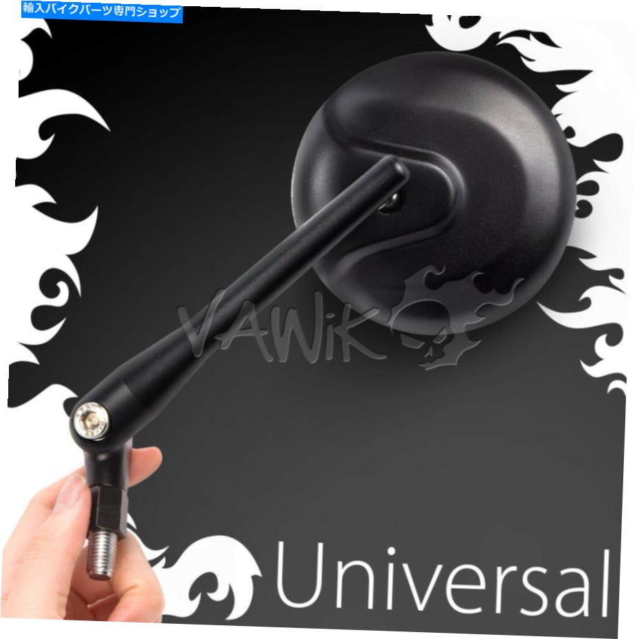 Mirror VAWIKレトロラウンドブラックミラーCNC 10mm 5/16 "オートバイチョッパーボバーバイクΕ VAWiK r..