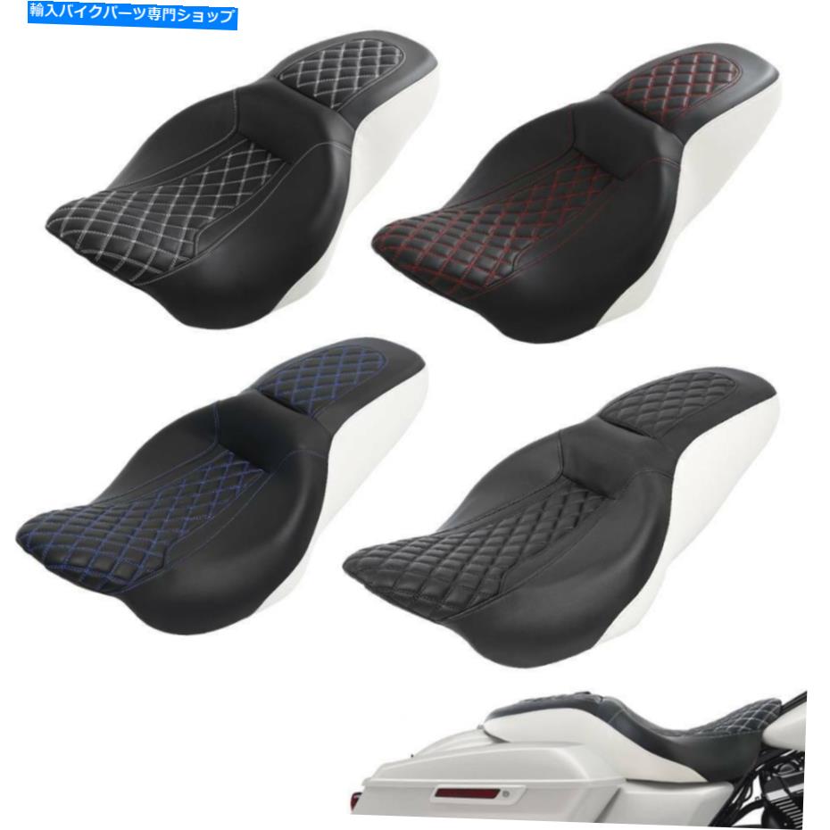 シート ブラック+ホワイトドライバライダー旅客シートフィットハーレーツーリンググライド09-20 Black + White Driver Rider Passenger Seat Fit For Harley Touring Glide 09-20