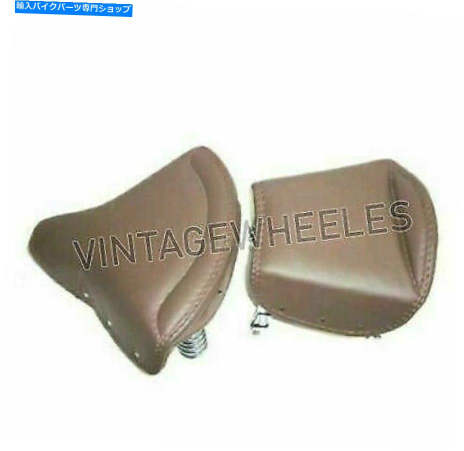 シート レザースプリングフロント＆ピリオンシートダークタンフィットロイヤルエンフィールドアリエル勝利 Leather Sprung Front & Pillion Seat Dark Tan Fit For Royal Enfield Ariel Triumph