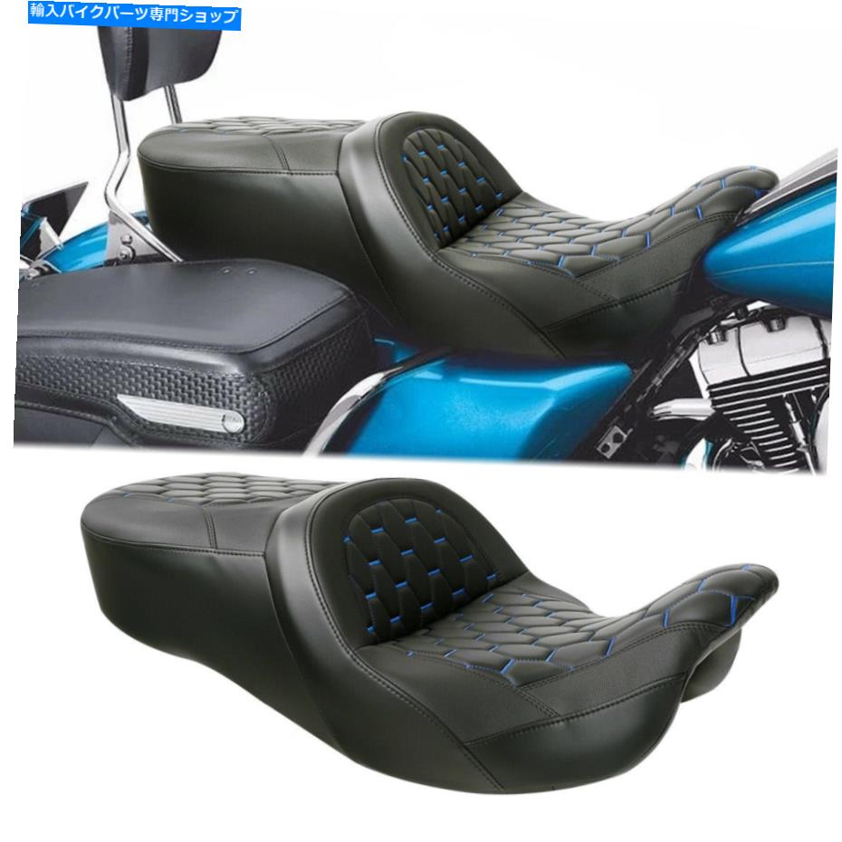 シート ブラックブルーステッチドライバー助手席シートフィットハーレーストリートグライド09-21 20 Black Blue Stitching Driver Passenger Seat Fit For Harley Street Glide 09-21 20