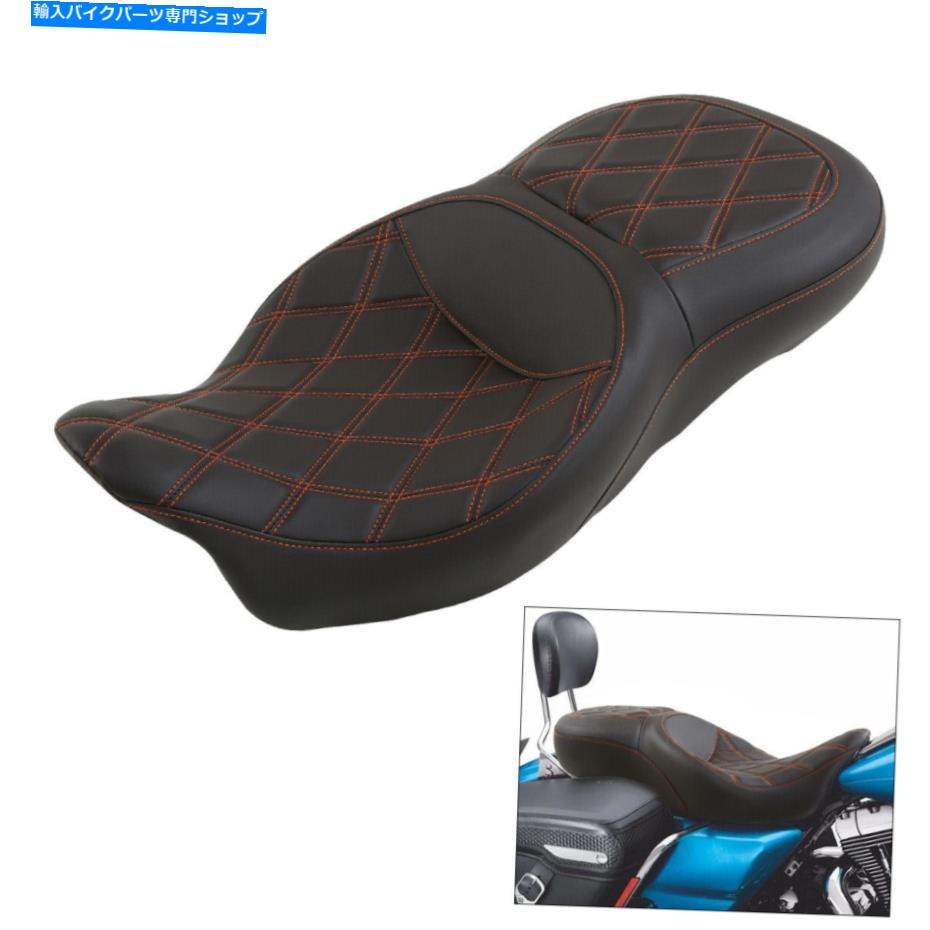 シート ハーレーストリートグライドのためのオレンジステッチドライバー旅客ピリオンシートフィット09-21 Orange Stitching Driver Passenger Pillion Seat Fit For Harley Street Glide 09-21