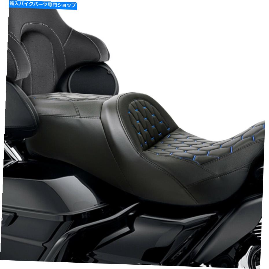 シート ブラックブルーステッチドライバ旅客シートフィットハーレーツーリングTri Glide 09+ Black Blue Stitching Driver Passenger Seat Fit For Harley Touring Tri Glide 09+