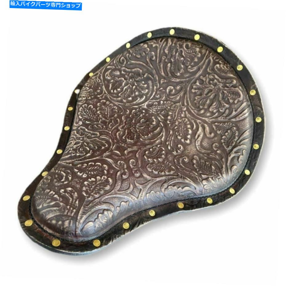 シート スプリングソロシート真鍮リベットハーリースポーツスターチョッパー13x14ブラウンディスプレイ..