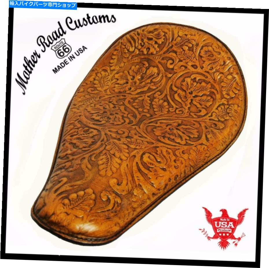 シート スプリングソロシートチョッパーボバーハーレーソフト11X16アリタータンオーク葉革 Spring Solo Seat Chopper Bobber Harley Softail 11x16 Ant Tan Oak Leaf Leather