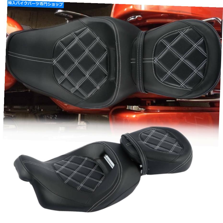 シート ホワイトステッチドライバ旅客席フィットハーレーツーリングストリートグライド09-21 White stitching Driver Passenger Seat Fit For Harley Touring Street Glide 09-21