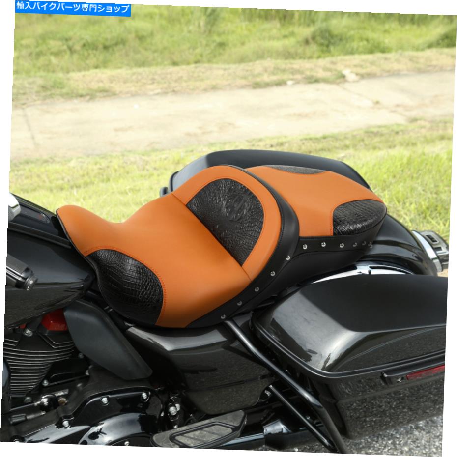 シート ブラックオレンジ色の運転者ライダーの助手席フィットのためのハーレーツーリングTri Glide 09-21 Black Orange Driver Rider Passenger Seat Fit For Harley Touring Tri Glide 09-21