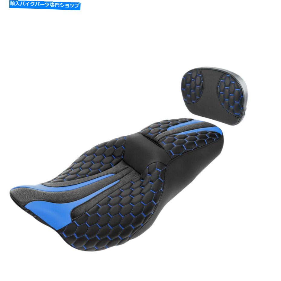 シート ブラックブルードライバーの助手席シーシーバーパッドフィットハーレーロードグライド09-21 Black Blue Driver Passenger Seat Sissy Bar Pad Fit For Harley Road Glide 09-21