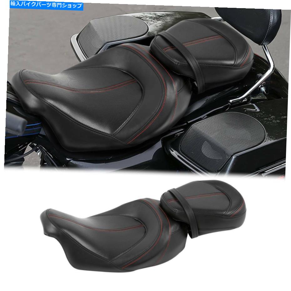 シート ハーレーツーリングロードキング09-21赤ステッチ Driver & Passenger Seat Fit For Harley Touring Road King 09-21 Red stitching
