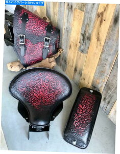 シート 2018-2021ハーレーソフテイルアレッドレザースプリングシートパッドマウントキットサドルバッグ 2018-2021 Harley Softail AntRed Leather Spring Seat Pad Mounting Kit Saddle Bag