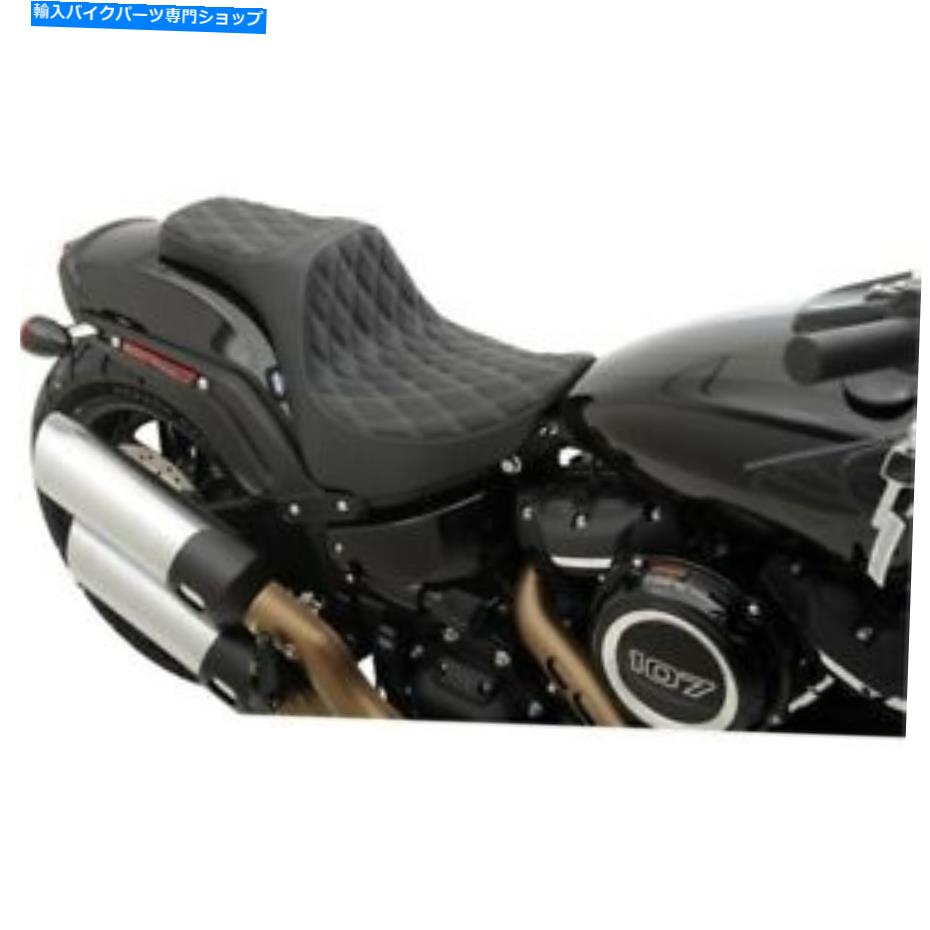 シート ドラッグプレデターIIIダブルダイヤモンドシルバーステッチ2アップシート18-19ハーリーファットボブFX Drag Predator III Double Diamond Silver Stitch 2-Up Seat 18-19 Harley Fat Bob FX