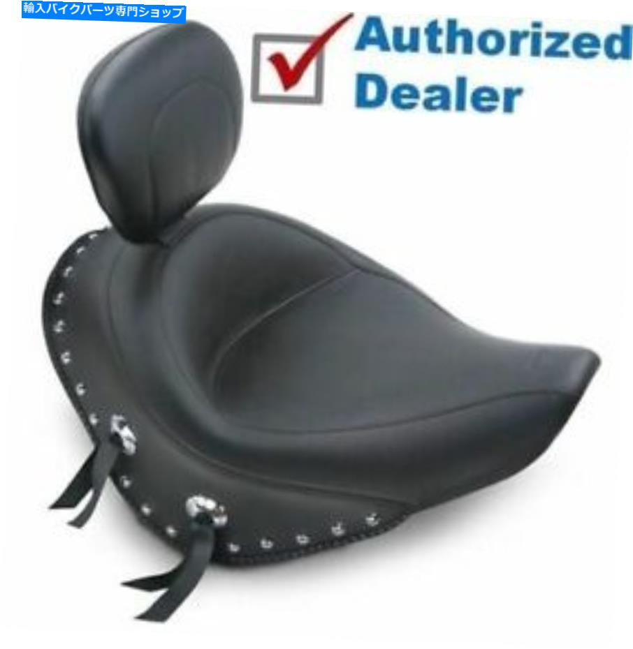シート マスタングワイドツーリングクロームスタッドドソロシートW背もたれハーレーソフト200タイヤ Mustang Wide Touring Chrome Studded Solo Seat w Backrest Harley Softail 200 Tire
