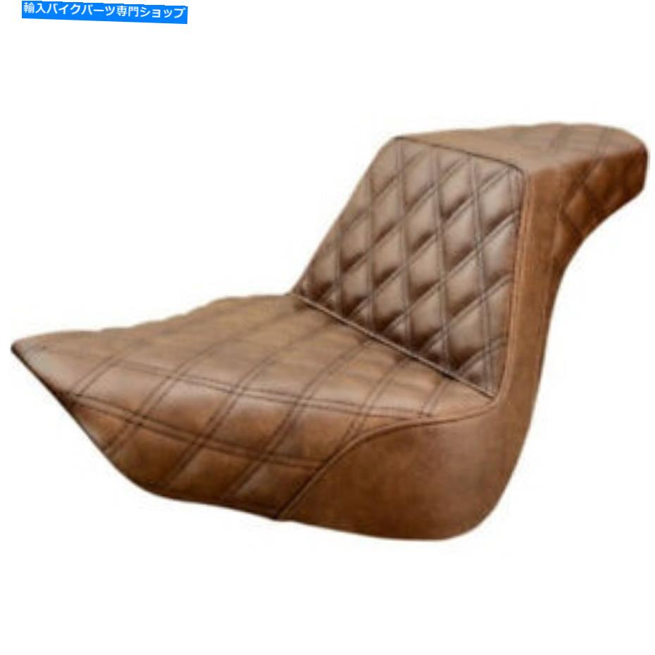 シート Saddlemenステップアップブラウン2アップラティスステッチシートハーレーソフト太ったボーイFLFB 18 + Saddlemen Step Up Brown 2 Up Lattice Stitch Seat Harley Softail Fat Boy FLFB 18+