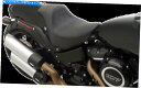 シート ドラッグスペシャリ、ソロの運転席ハーレーファットボーの上の黒い滑らかなソーラーレザーEZ Drag Specialties Black Smooth Solar Leather EZ On Solo Driver Seat Harley Fat Bo