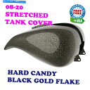 タンク ハードキャンディブラックゴールドフレークストレッチタンクカバーフィットハーレー2008-20ツーリング Hard Candy Black Gold Fl...