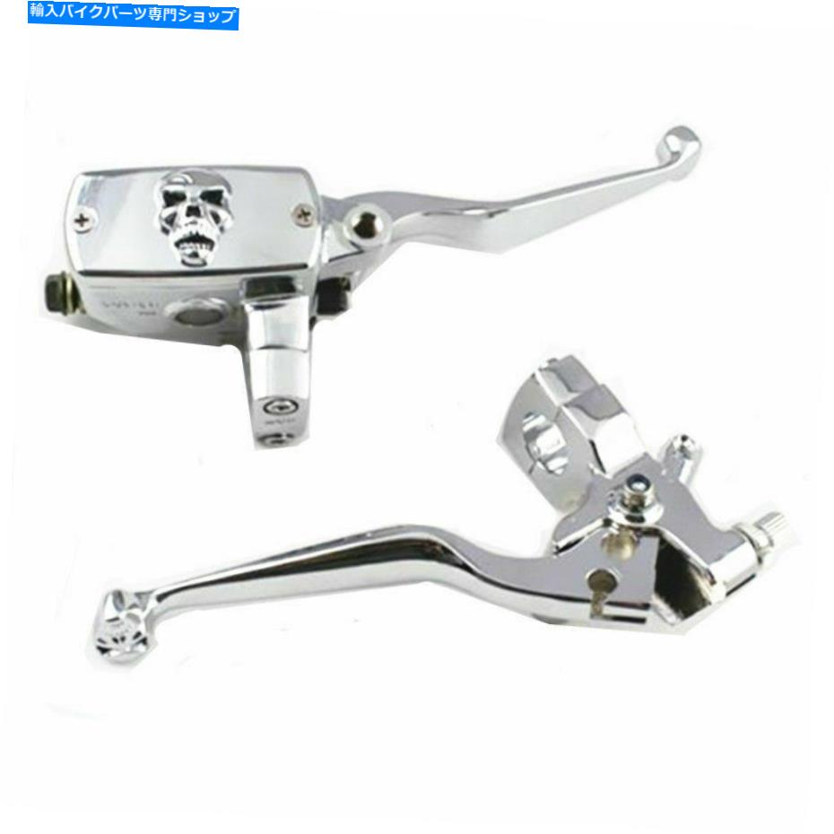 クロームパーツ 2ピーススカルオートバイブレーキクラッチマスターシリンダーレバーハーレーホンダヤマハ 2pcs Skull Motorcycle Brake Clutch Master Cylinder Lever For Harley Honda Yamaha