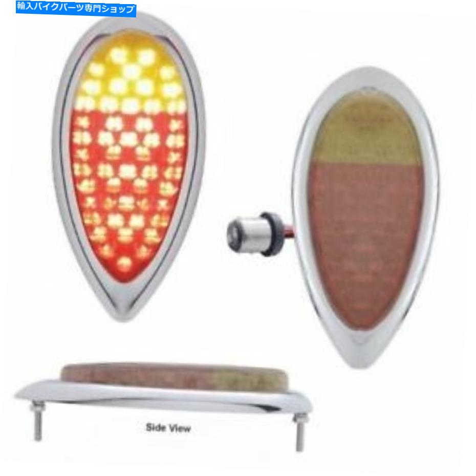 クロームパーツ LEDフォードティアドロップテールライト - クロムベゼルクリアレンズレッド/アンバーライト、ペア Led Ford Teardrop Tail Light - Chrome Bezel Clear Lens Red/Amber Light, Pair