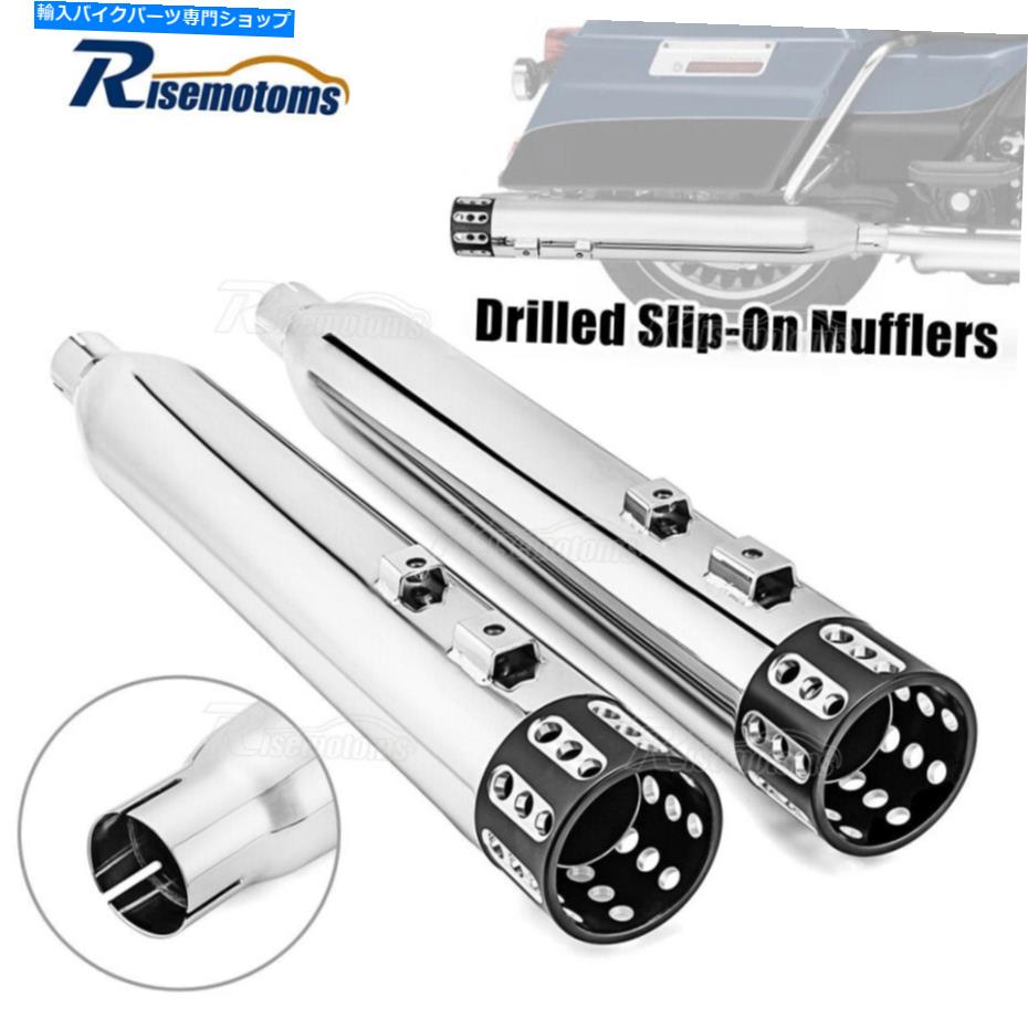 クロームパーツ ハーレーツーリング95-16バッグガー用クロームドリルスリップオンマフラーパイプ4 " Ch..