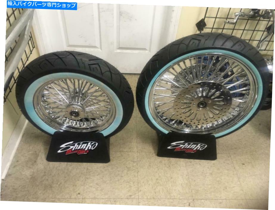 クロームパーツ 2000 FL 16「FRONT＆16」リアのためのセットクロムファットスポークホイールとタイヤパッケージ A SET Chrome Fat Spoke Wheels And Tires Package for 2000 FL 16