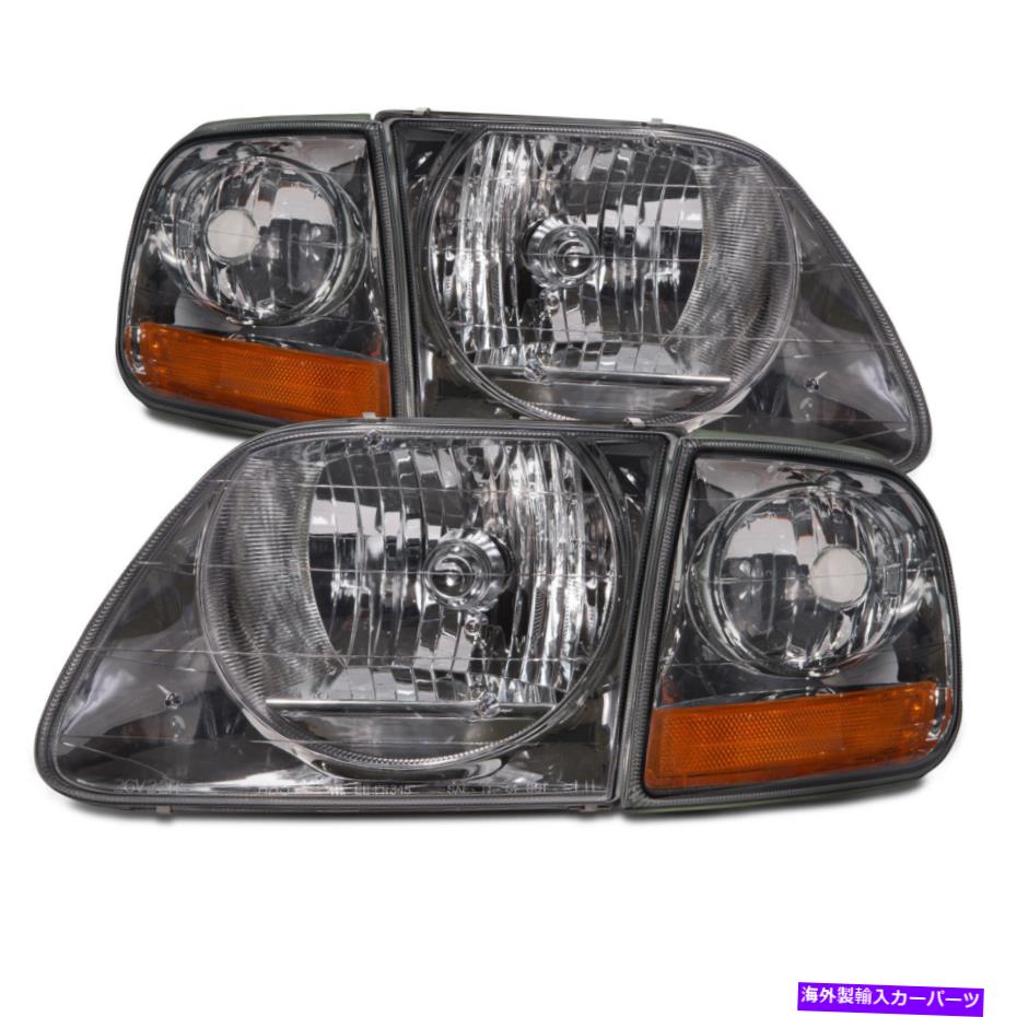 USヘッドライト 7/96フォードF150クロームライトの煙レンズ4PC Lightningヘッドライトの後に収まる97-03 Fits 97-03 After 7/96 Ford F150 Chrome Lite Smoke Lens 4Pc Lightning Headlights
