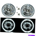 USヘッドライト 7 "ハロゲンH4ヘッドライトヘッドランプホワイトLEDハローエンジェルアイスルー電球12ボルト 7" Halogen H4 Headlight Headlamp White LED Halo Angel Eyes Light Bulbs 12 Volt