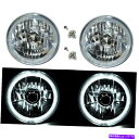 USヘッドライト 7 "ハロゲンLEDホワイトハローエンジェルアイヘッドライトヘッドランプH4電球ペア 7" Halogen LED White Halo Angel Eyes Headlight Headlamp H4 Light Bulbs Pair