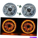 USヘッドライト 7 "ハロゲンledアンバーハローエンジェルアイヘッドライトヘッドランプH4電球ペア 7" Halogen LED Amber Halo Angel Eyes Headlight Headlamp H4 Light Bulbs Pair