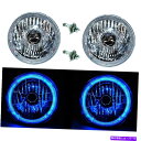USヘッドライト 7 "ハロゲンLEDブルーハローエンジェルアイヘッドライトヘッドランプH4電球ペア 7" Halogen LED Blue Halo Angel Eyes Headlight Headlamp H4 Light Bulbs Pair