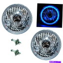 USヘッドライト 7 "ハロゲンH4ヘッドライトヘッドランプブルーLEDハローエンジェルアイスルー電球12ボルト 7" Halogen H4 Headlight Headlamp Blue LED Halo Angel Eyes Light Bulbs 12 Volt