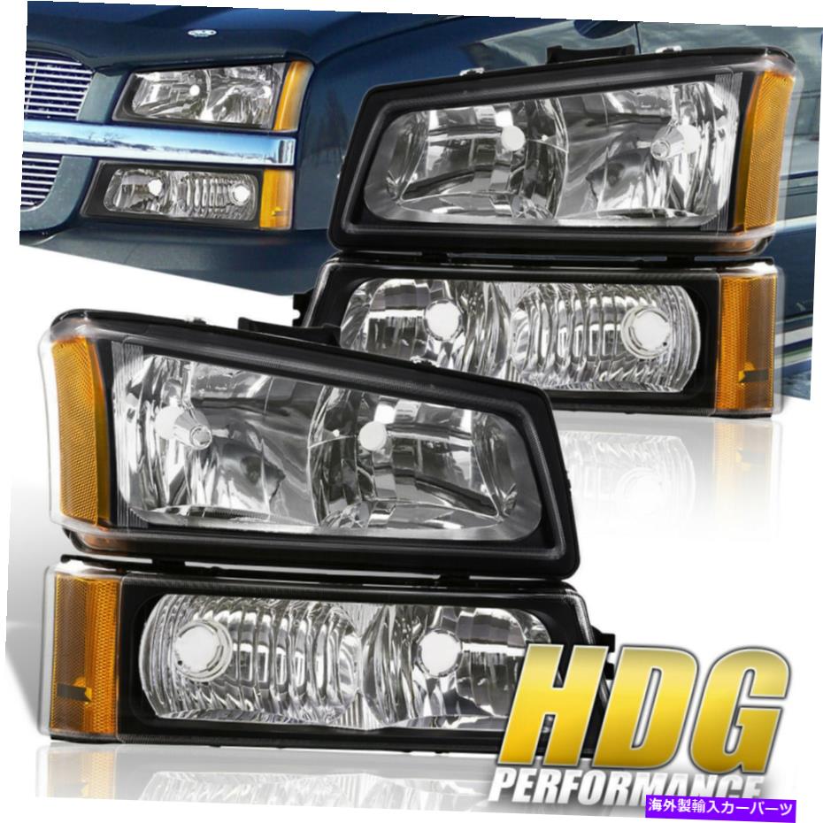 USヘッドライト 03-06 Chevy Silverado 1500 2500ブラックハウジング琥珀色のヘッドライト+バンパーランプ For 03-06 Chevy Silverado 1500 2500 Black Housing Amber Headlights + Bumper Lamp