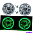 USヘッドライト 7 "ハロゲンH4 12VヘッドライトヘッドランプグリーンLEDハローエンジェルアイスルー電球ペア 7" Halogen H4 12V Headlight Headlamp Green LED Halo Angel Eyes Light Bulbs Pair