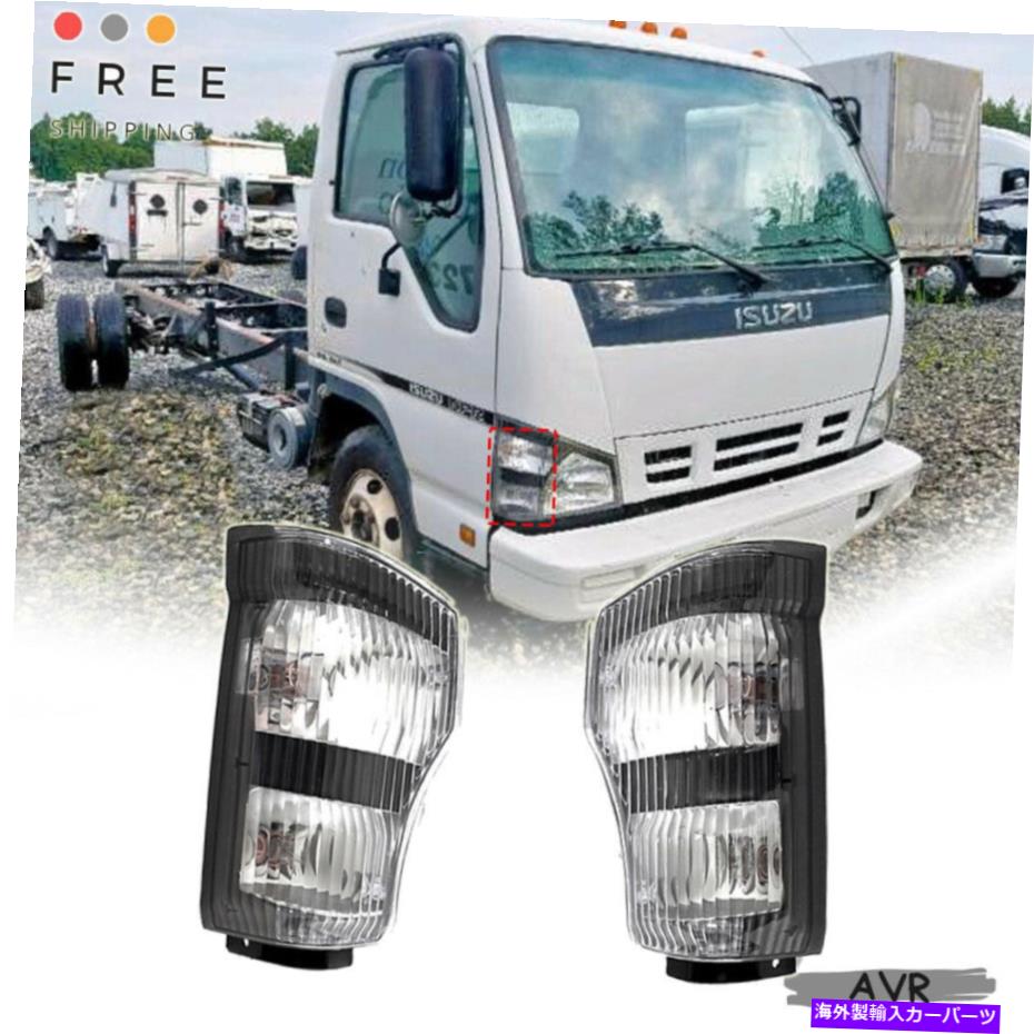 USヘッドライト FIT 04 07 ISUZU NPR NQR GMC Wシリーズ05 06フロントコーナーランプブラックLH SET Fit For 04 07 Isuzu NPR NQR GMC W-Series 05 06 Front Corner Lamp Black LH RH Set