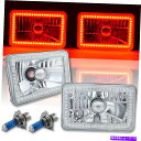 USヘッドライト 4×6赤SMD LEDハローエンジェルアイヘッドライトヘッドランプ60Wハロゲン電球ペア 4X6 Red SMD LED Halo Angel Eye Headlight Headlamp 60W Halogen Light Bulbs Pair