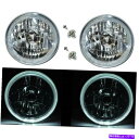 USヘッドライト 7 "ハロゲンH4ヘッドライトヘッドランプホワイトLEDハローエンジェルアイスルー電球ペアIW 7" Halogen H4 Headlight Headlamp White LED Halo Angel Eyes Light Bulbs Pair Iw