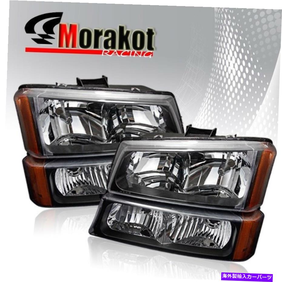 USヘッドライト 03-06 Chevy Silveradoブラックハウジングヘッドライト+バンパーアンバーリフレクターランプ For 03-06 Chevy Silverado Black Housing Headlights +Bumper Amber Reflector Lamp