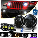 USヘッドライト ジープラングラーJK 4PCS 7「LEDヘッドライトDRL +フロントバンパーフォグランガンエンジェルアイ」 For Jeep Wrangler JK 4Pcs 7" LED Headlight DRL+Front Bumper Fog Light Angel Eyes