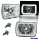 USヘッドライト 7×6 "ホワイトSMD LEDハローエンジェルアイクリアヘッドライト55 / 60Wハロゲン電球ペア 7X6" White SMD LED Halo Angel Eye Clear Headlight 55/60W Halogen Light Bulb Pair
