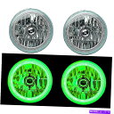 USヘッドライト 7 "グリーンコブLEDハローエンジェルアイH4ヘッドランプヘッドライトハロゲン電球ペア 7" Green COB LED Halo Angel Eye H4 Headlamp Headlight Halogen Light Bulb Pair